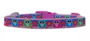 Handmade pink blue green owl & flower  small dog /puppy collar 8-12" 1/2" lead  - Picture 1 of 1