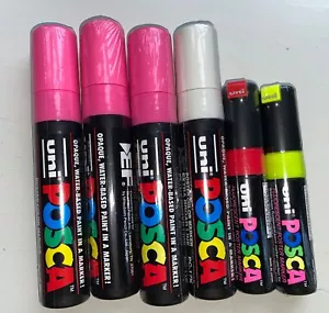 NEW Uni Pc-17K Posca Poster Marker Assorted 6 Extra Broad Neon White - Picture 1 of 6