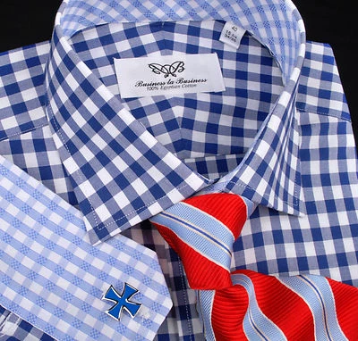 Camisa de vestir de negocios formal azul para hombre Top 10 guinga a cuadros elegante moda Foto 1 de 4