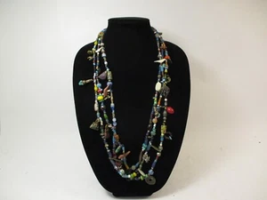 Vintage Native Zuni Fetish Necklace 3 Strand Carved Stone Glass Charm Animals - Picture 1 of 13