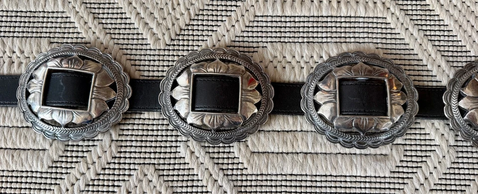 Cinturón vaquero vintage 1993 Brighton cuero negro metal Western EE. UU. Foto 1 de 4