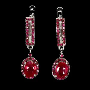 925 Sterling Silver Earrings Oval Ruby 7x5mm Ruby Myanmar Gemstone Jewelry - Picture 1 of 13