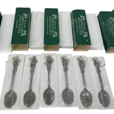 Lote de 6 cucharas de peltre colección de cucharas de villancico de Navidad Charles Dickens Foto 1 de 4