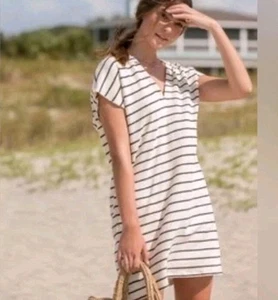 Madewell Vacances Strick Mini Etuikleid Tunika Sommerkleid S creme & schwarz Leta Streifen - Bild 1 von 9