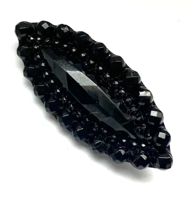 Antique black glass morning oblong button~"SPINDLE"~1-1/4"~a16 - Image 1 of 4