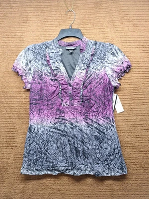 Top de malla AB STUDIO negro púrpura Y2K talla L nailon spandex/forro poliéster nuevo con etiquetas Foto 1 de 4