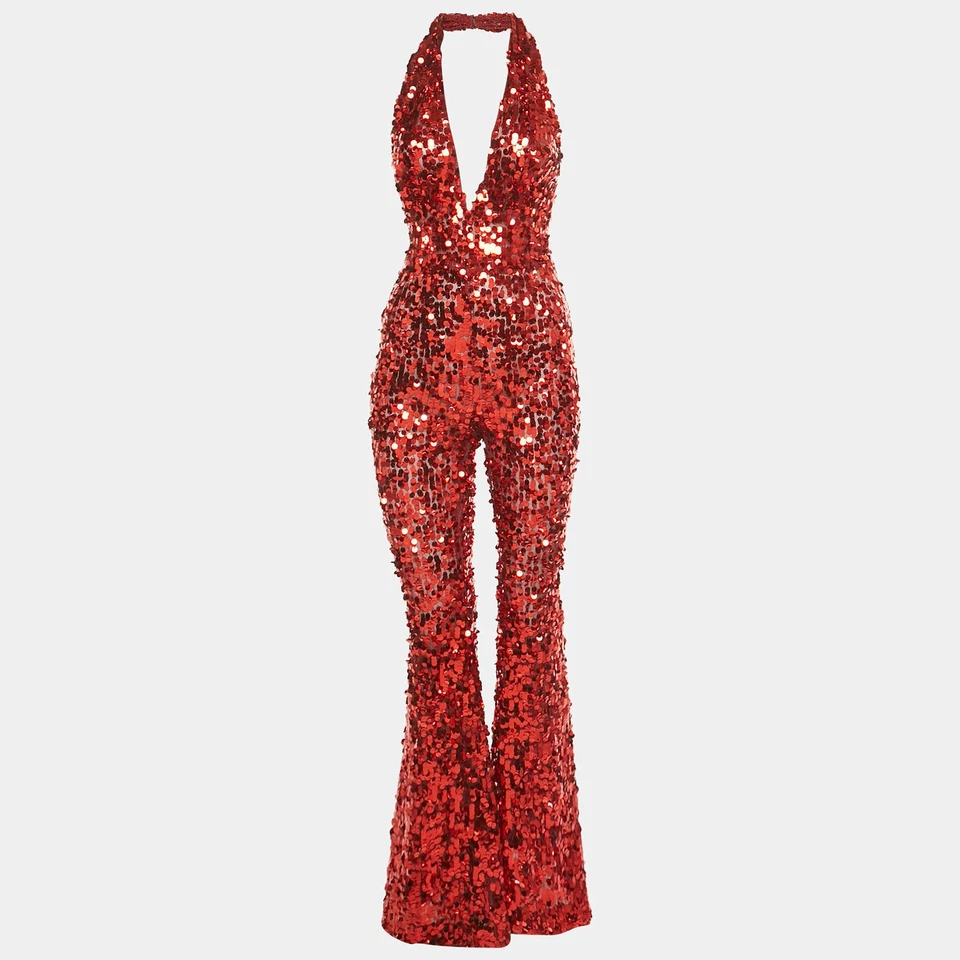Mono Dolce Gabbana Rojo Lentejuelas Tul Cuello Halter S Foto 1 de 4