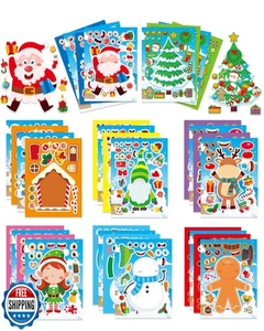 32 Sheets Christmas Stickers for Kids – DIY Make Your Own Santa,  - Picture 1 of 5