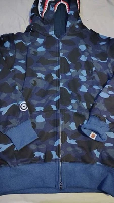 Blue camo bape hoodie double zipper and hoodie size large - Image 1 of 4