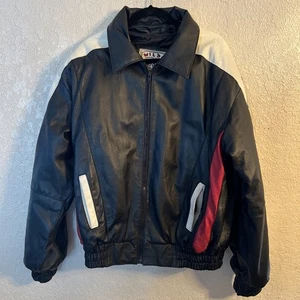 Giacca vintage WILDA uomo vera pelle bandiera USA ricamata taglia media - Foto 1 di 6