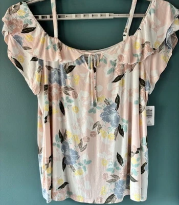 Torrid Super Soft Tunic Top 3X Pink Floral Flutter Sleeve Off Shoulder Romantic - Image 1 of 4