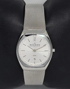 Reloj para mujer Skagen Dinamarca caja tono plata esfera cristales fecha malla correa 04 - Imagen 1 de 9