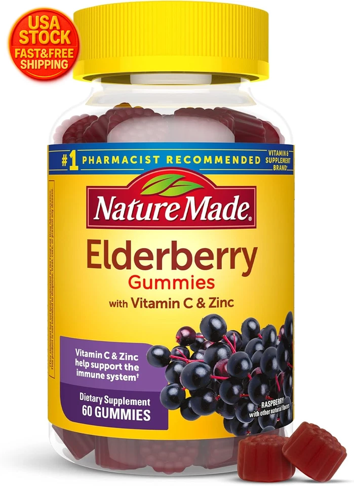 Nature Made Elderberry 100mg With Vitamin C & Zinc Gummies 60 Count X2