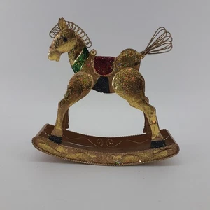 Schaukelpferd gold glitzerfarben 3D Dose Metall Weihnachten Urlaub - Bild 1 von 13