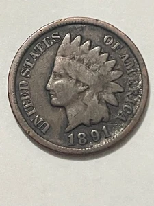 👀UNITED STATES 1891 ONE CENT COIN INDIAN HEAD SCARCE DATE  👀 - Afbeelding 1 van 2