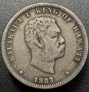 1883 Kingdom of Hawaii Silver Quarter Dollar Hawaiian 25 Cents Kalakaua US Coin - Picture 1 of 2