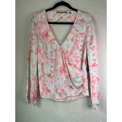 NWT Guess Floral Blouse Open Back Long Sleeve Pink Top Medium - Image 1 of 4