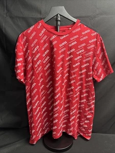 GUESS T-Shirt Erwachsene X-Large XL rot weiß Allover Print Logo 100% Baumwolle - Bild 1 von 4