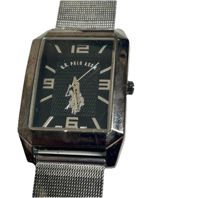 US Polo Assn Quartz Watch Black-Gold Rectangle Japan Movt New Battery 6.75" - Image 1 of 4