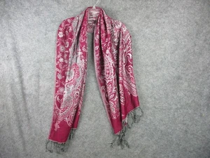 Pashmina Scarf Fringe Red Silver Wrap Shawl 70% Cashmere 30% Silk Paisley Floral - Picture 1 of 15