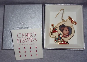 Wallace Enamel Gold Plat Pewter Cookie Cameo Frame Circus Elephant Xmas Ornament - Picture 1 of 1