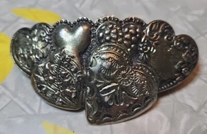Vintage Barrette Hair Clip Hearts Concho Style Embossed Made in Korea - Picture 1 of 9