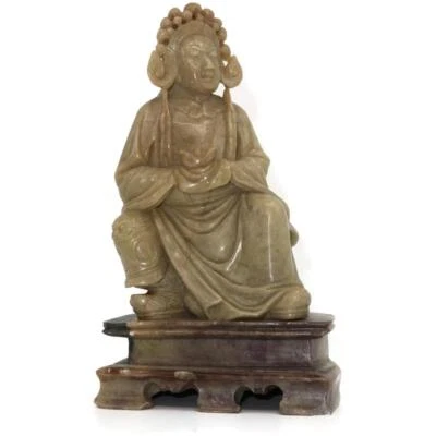 Vintage Chinese Soapstone Guanyin Quan Yin Sculpture Figurine, 5 3/4" - Image 1 of 4