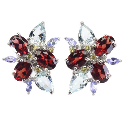 925 Sterling Silber Ohrringe Oval Mosambik Saphir Aquamarin Edelstein - Bild 1 von 4