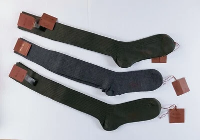 (SIN IMPUESTO ADUANERO) 3 pares de calcetines largos de seda cachemir verde y gris LORO PIANA medianos Foto 1 de 4