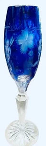 Flauta de champán vintage bohemia corte a transparente cristal azul cobalto 9,5" - Imagen 1 de 8