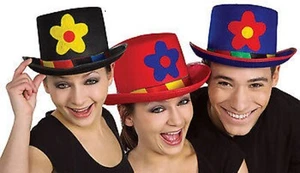 Clown Top Hat w/Flower Circus Fancy Dress Halloween Costume Accessory 3 COLORS - Picture 1 of 4