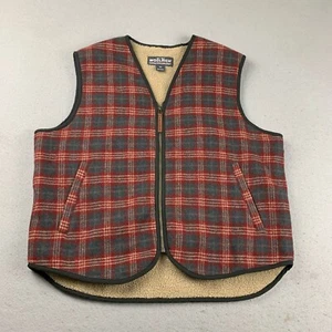 Woolrich Vest Mens Large Red Gray Plaid Woolen Fleece Lined Full Zip Jacket - Picture 1 of 10