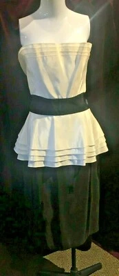  Vestido de fiesta blanco y negro de la década de 1980, falda de Tadashi para Saks Foto 1 de 4