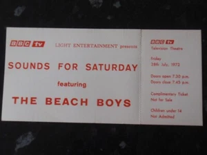 The Beach Boys "Sounds for Saturday". Original BBC tv concert ticket. July 1972 - Picture 1 of 2