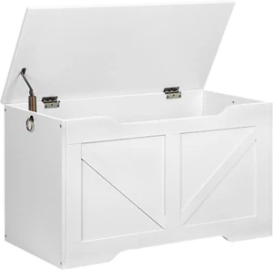 Storage Bench, 29.5” Retro Wooden Storage Chest with U-Shaped Cut-Out Pull, Safe - Picture 1 of 9