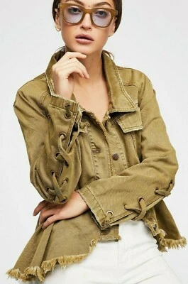 Free People ивы куртка шнурует вверх манжеты оборки пеплум военного OB809897 - Изображение 1 из 4