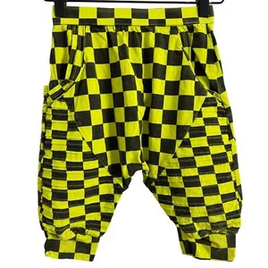 Posh Kiddos Neon Yellow Checkered Harem Biker Shorts Size 9 - Picture 1 of 5