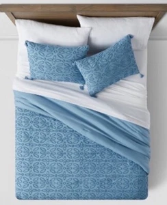 New Threshold 7-Piece Queen Jacquard Comforter & Sheet Set - Cafe Blue - Picture 1 of 2