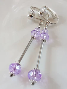 OHRCLIPS  CLIPS VERSILBERT LILA KRISTALL PERLEN - Bild 1 von 2