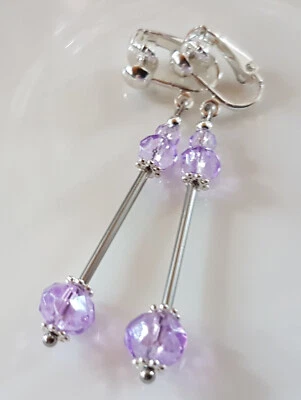 OHRCLIPS  CLIPS VERSILBERT LILA KRISTALL PERLEN - Bild 1 von 2