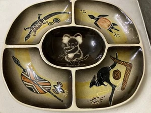 Aboriginal Art Pottery:5 Segmented Dish,koala,kangaroo,The Little Sydney Pottery - Picture 1 of 6
