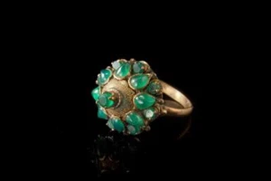 ANTIGUO ANILLO DE CÓCTEL GEORGIANO ESMERALDAS VERDES PROFUNDAS ORO 14K - Imagen 1 de 5