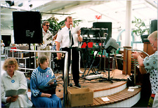 1990s Found Photo - Spanish Band Plays Songs Live At Event Vacation In Spain