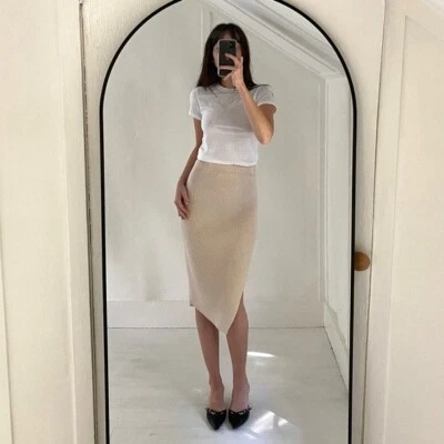 Falda midi tejida de lana acanalada retorcida elástica Theory Evian en crudo talla P venta al por menor $355 Foto 1 de 4