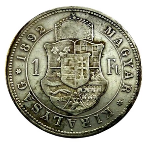 Hungary 1 Forint 1892 Silver Coin Francis Joseph I - Hungarian shield with crown - Picture 1 of 2