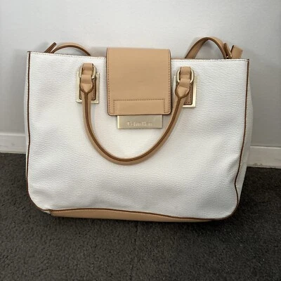 CALVIN KLEIN Women Leather Knot Tote Satchel Shoulder Handbag White - Image 1 of 4