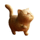 Wooden Cat Statue Mini Hand Carved Craft Cat Sculpture Figurine Home Decor