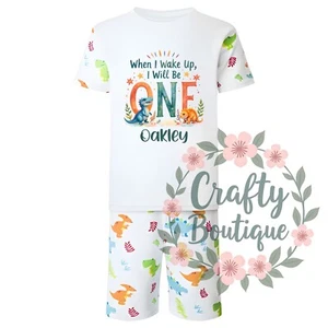 1st Birthday Dino Pajamas, Personalised PJs, When I Wake I Will be One - 1455 - Picture 1 of 2