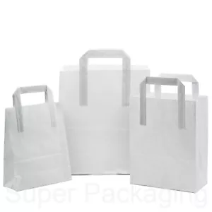 Kraft Paper Bags Brown & White SOS - Party Takeaway Food Carrier - Strong Handle - Picture 1 of 17