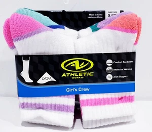 Socks Girls crew Athletic works 6 pair Child Shoe size Small 6 to 10 1/2 - Picture 1 of 4